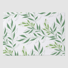 Papel De Seda Padrão De Folhagem Verde E Branco Elegante