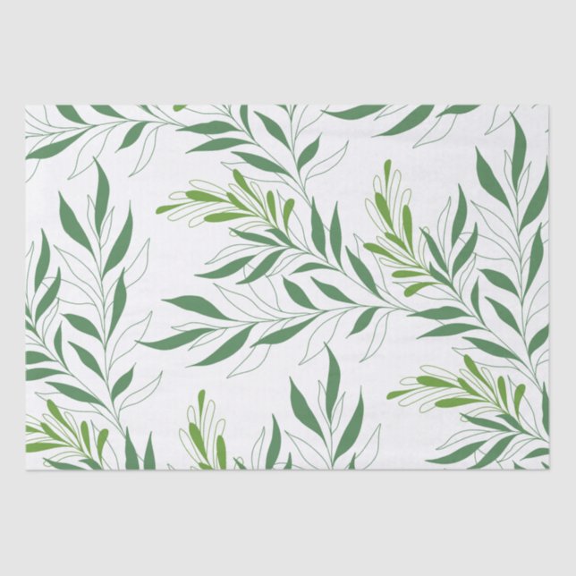Papel De Seda Padrão De Folhagem Verde E Branco Elegante (Frente )
