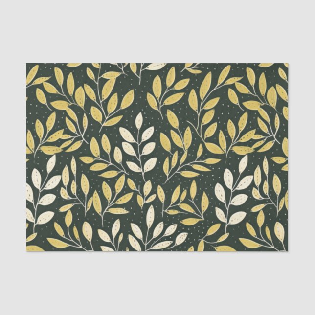Papel De Seda Padrão de Folhas Amarelas e Creme Ramas  (Frente )