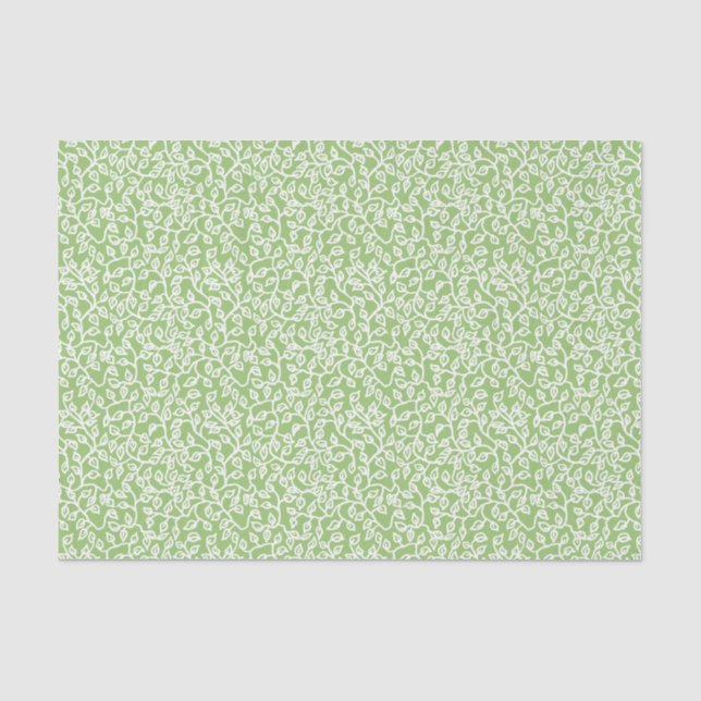 Papel De Seda Padrão de Folhas Brancas no Verde da Apple (Frente )