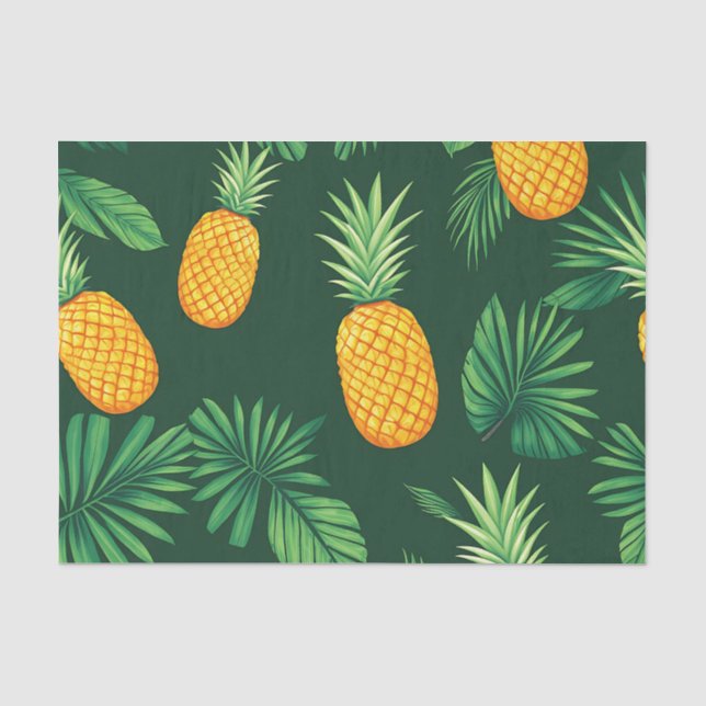 Papel De Seda Padrão de Folhas de Abacaxi Tropical (Frente )