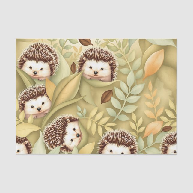 Papel De Seda Padrão de Folhas de Outono deouriço Fofo (Frente )