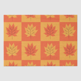 Papel De Seda Padrão de Folhas de Outono Laranja Verificado