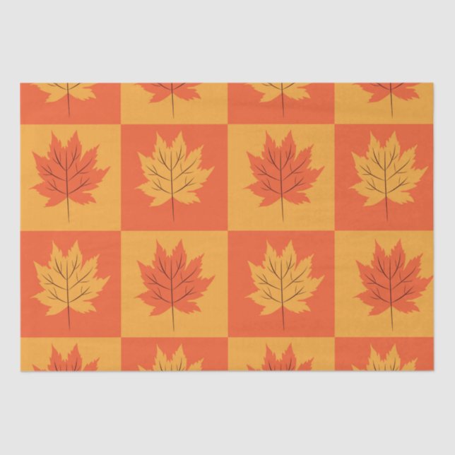 Papel De Seda Padrão de Folhas de Outono Laranja Verificado (Frente )