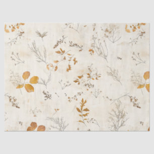 Papel De Seda Padrão de Folhas Prensadas Rústicas – Botânica de
