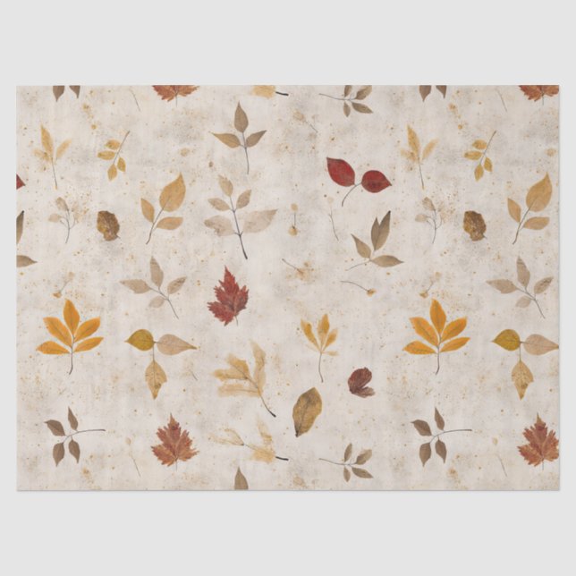 Papel De Seda Padrão de Folhas Prensadas Rústicas – Botânica de  (Frente )