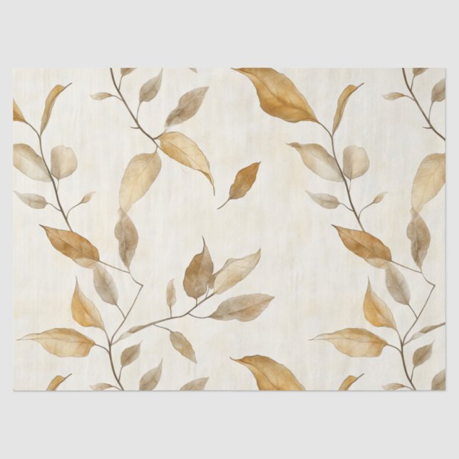 Papel De Seda Padrão de Folhas Prensadas Rústicas – Botânica de  (Frente )