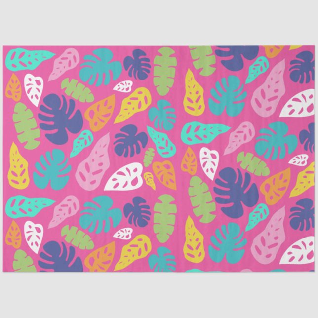 Papel De Seda Padrão de Folhas Tropicais de Verão Brilhantes (Frente )