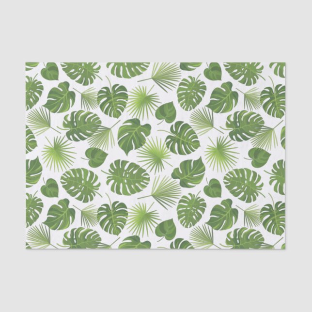 Papel De Seda Padrão de Folhas Tropicais na moda Verde (Frente )