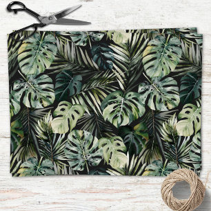 Papel De Seda Padrão de Folhas Tropicais Verde de Aquarela