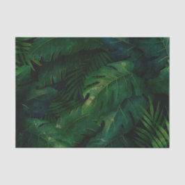 Papel De Seda Padrão de Folhas Tropicais Verdes Escuras