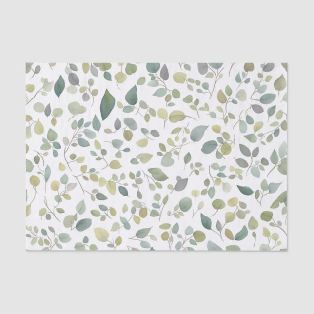 Papel De Seda Padrão de Folhas Verde de Aquarela (Frente )