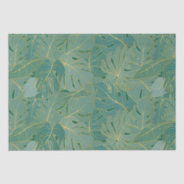 Papel De Seda Padrão de folhas verdes e douradas