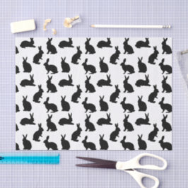 Papel De Seda Padrão de Formas de Coelho Preto Minimalista para