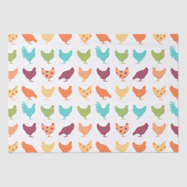 Papel De Seda Padrão de frango multicolorido (Frente )