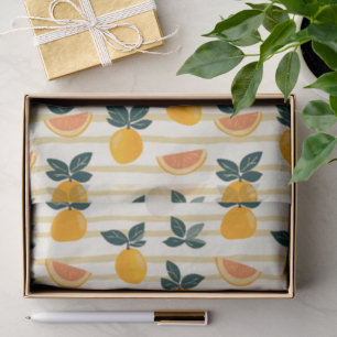 Papel De Seda Padrão de Fruta de Citros Vibrante com Folhas Verd