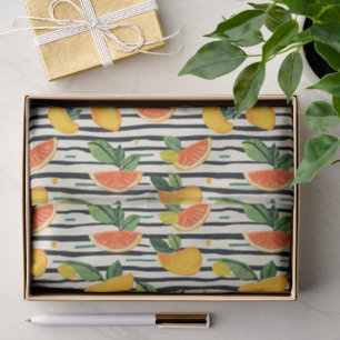 Papel De Seda Padrão de Fruta de Citros Vibrante com Folhas Verd