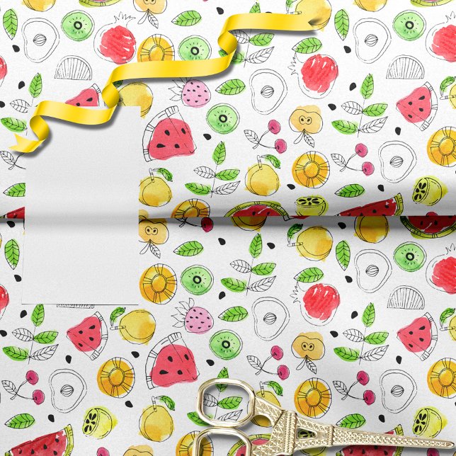 Papel De Seda Padrão de Fruta de Verão | Branco (Criador carregado)