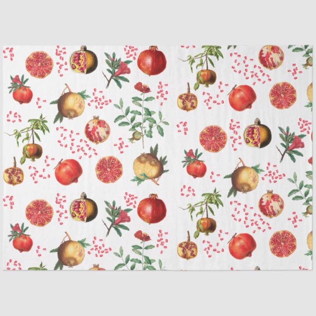 Papel De Seda Padrão de Fruta do Pomegranato do Mediterrâneo (Frente )