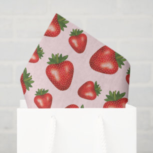 Papel De Seda Padrão de Fruta Morango Vermelho em Rosa