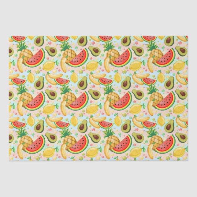 Papel De Seda Padrão de Frutas de Verão Fresco (Frente )