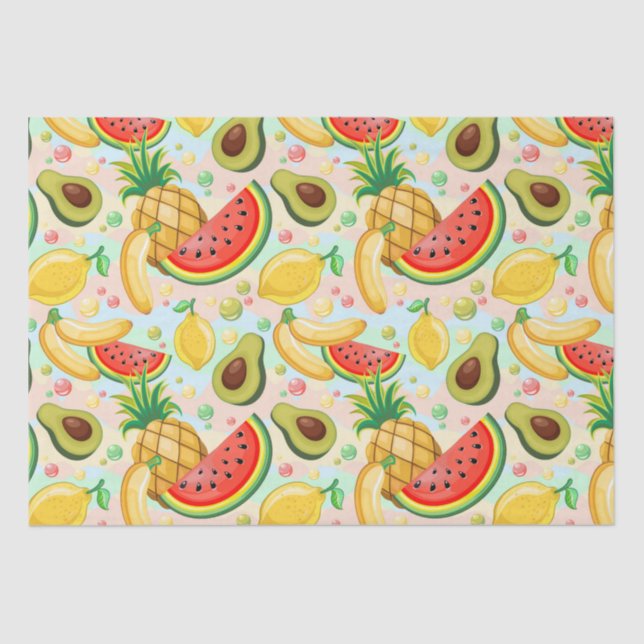 Papel De Seda Padrão de Frutas de Verão Fresco (Frente )