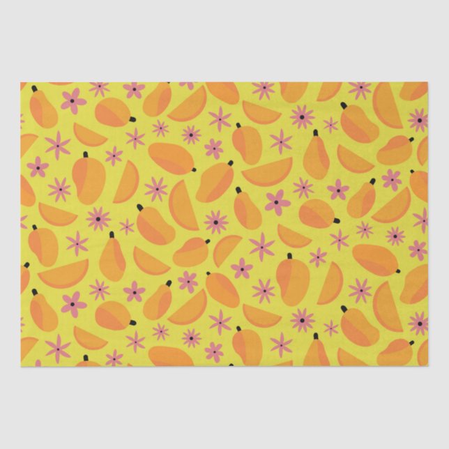Papel De Seda Padrão de Frutas e Flores de Manga Marigold  (Frente )