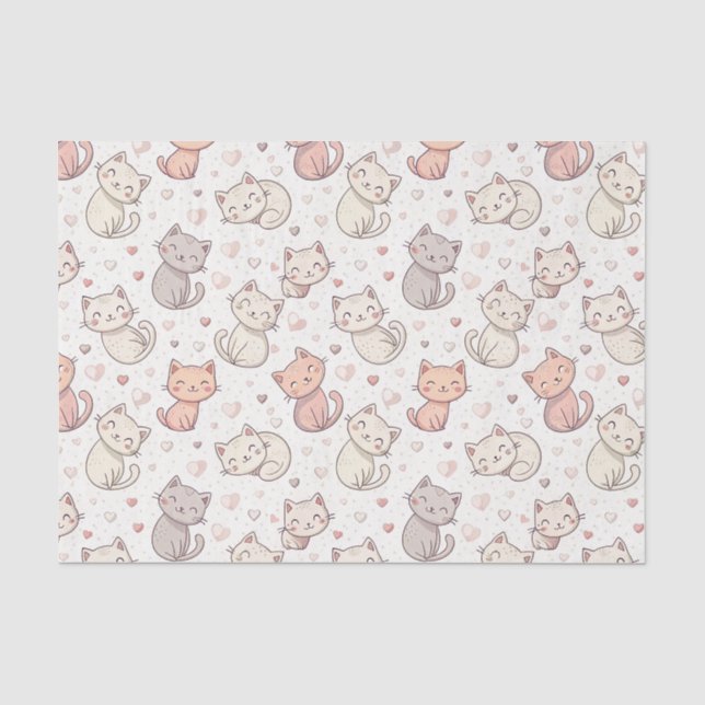 Papel De Seda Padrão de Gatinho Chibi Fofo - Design de Gatinho K (Frente )
