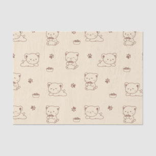 Papel De Seda Padrão de Gato Bege Fofo (1)