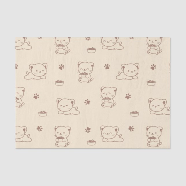 Papel De Seda Padrão de Gato Bege Fofo (1) (Frente )