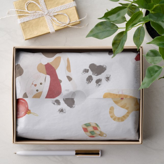 Papel De Seda Padrão de Gato de Férias Fofo (Presente)