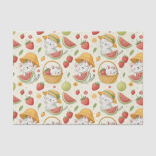Papel De Seda Padrão de Gato de Frutas de Verão - Design de Piqu