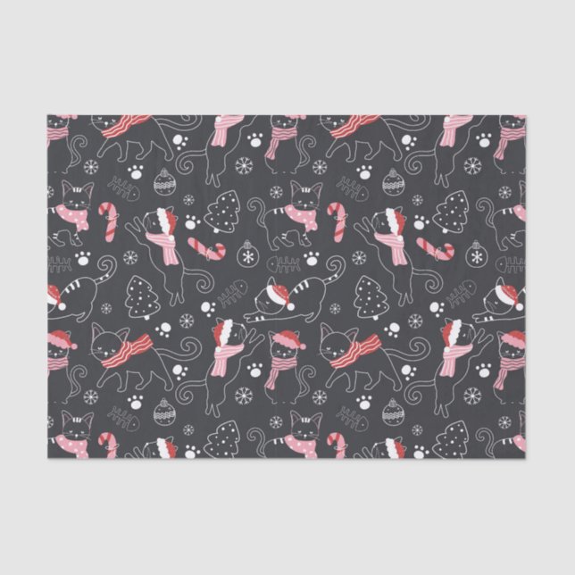 Papel De Seda Padrão de Gato Gatinho de Natal Bonito (Frente )