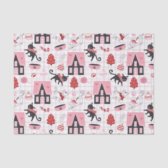 Papel De Seda Padrão de Gato Gatinho de Natal Bonito (Frente )