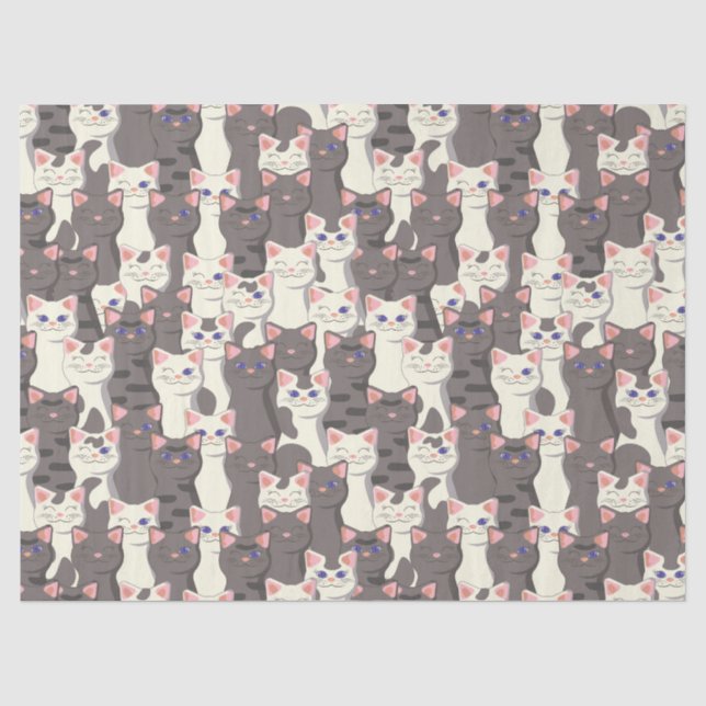Papel De Seda Padrão de gatos brancos e cinzas (Frente )