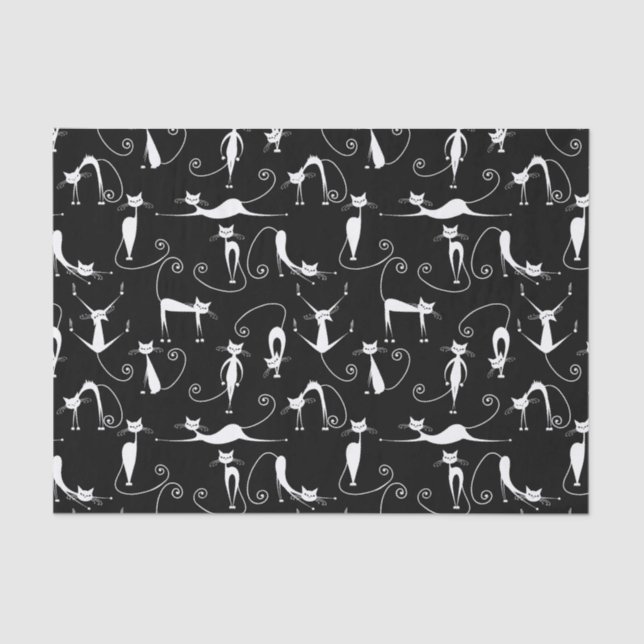 Papel De Seda Padrão de Gatos Brancos Esbranquiçados (Frente )