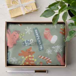 Papel De Seda Padrão de Gatos de Natal Fofos