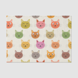 Papel De Seda Padrão de gatos felizes coloridos sorrindo   