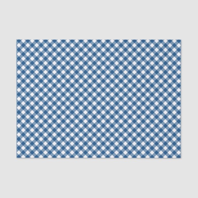 Papel De Seda Padrão de Gingham Azul Chic Country (Frente )