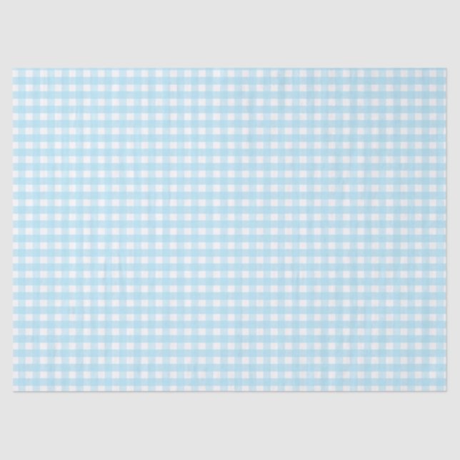 Papel De Seda Padrão de Gingham Azul Pastel (Frente )