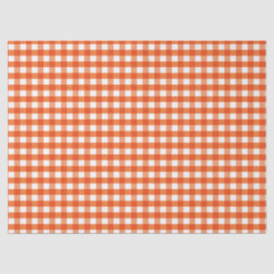 Papel De Seda Padrão de Gingham Branco e Laranja