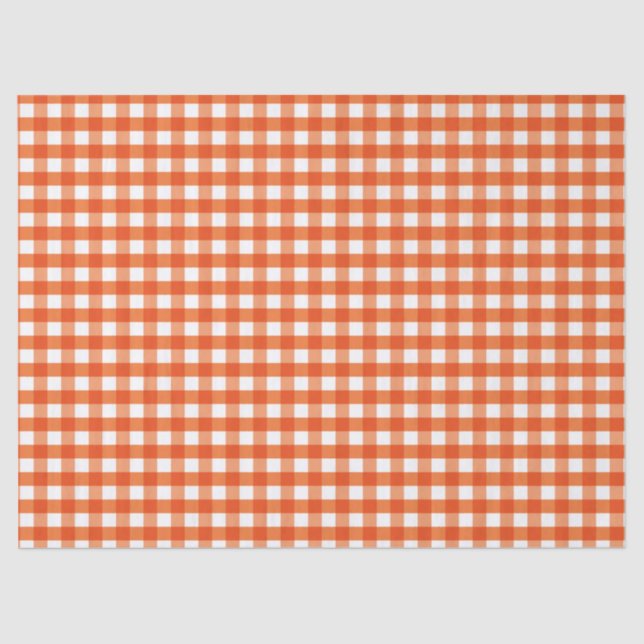 Papel De Seda Padrão de Gingham Branco e Laranja (Frente )