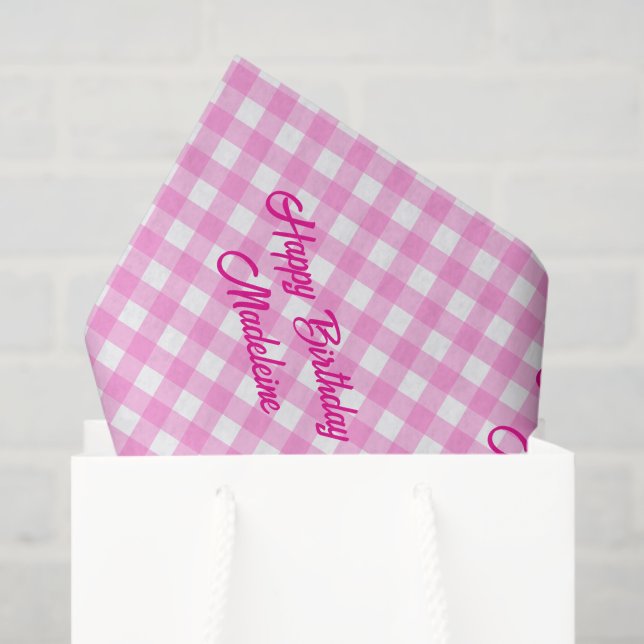 Papel De Seda Padrão de Gingham Cor-de-Rosa e Branco (Sacola de presentes)