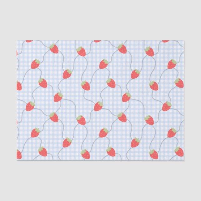 Papel De Seda Padrão de Gingham de Morango Sem Costura (Frente )