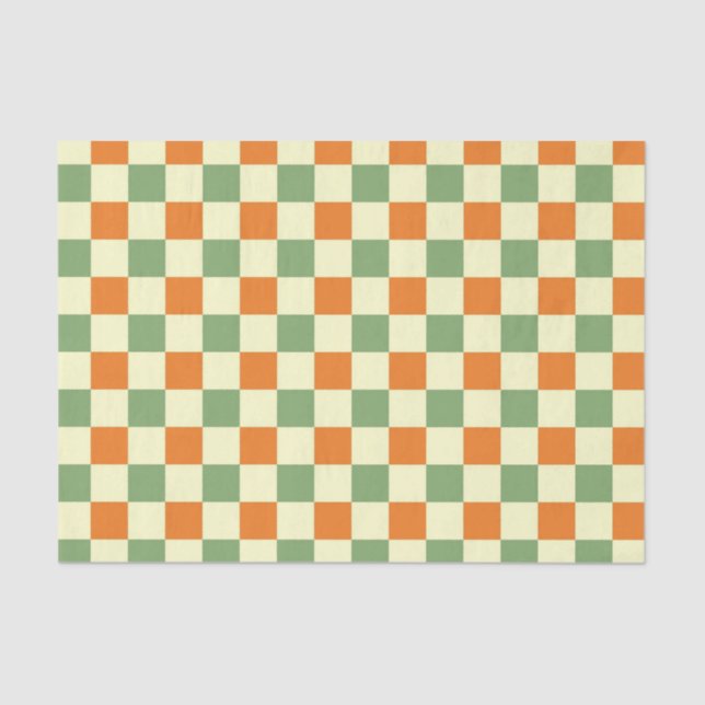 Papel De Seda Padrão de Gingham - Laranja Verde Marrom (Frente )