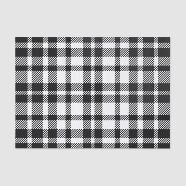 Papel De Seda Padrão de Gingham Preto e Branco (Frente )