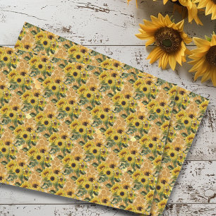 Papel De Seda Padrão de Girassol Abelha Melífera