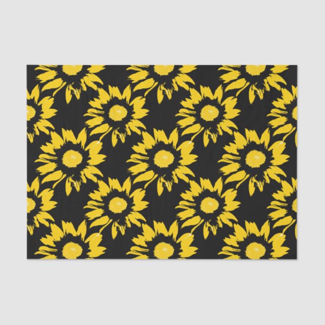 Papel De Seda Padrão de girassol amarelo e preto (Frente )