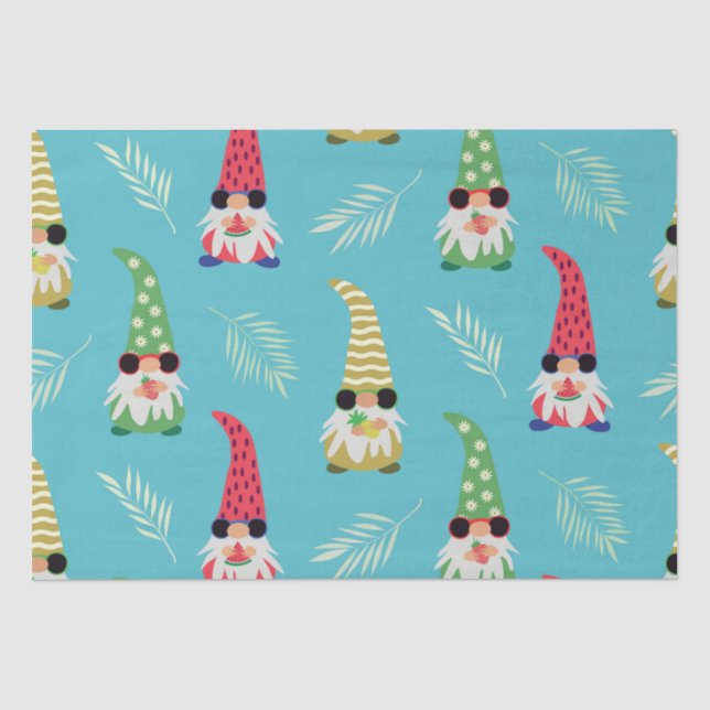 Papel De Seda Padrão de gnomos de verão fofos segurando frutas   (Frente )
