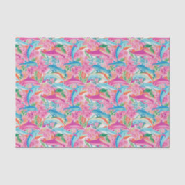 Papel De Seda Padrão de golfinhos tropicais na praia de Preppy P